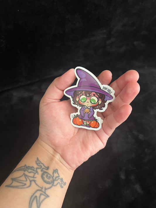 Cute Witch with Jack O Lantern Sticker